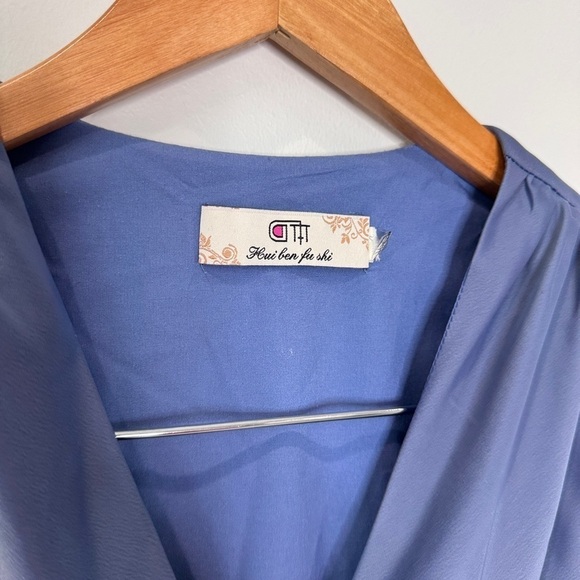 Hui Ban Fu Shi Long Sleeve V-Neck Blue Formal Dress - Picture 7 of 9